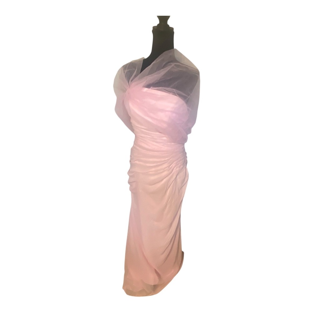 RYANTH Pink Strapless Ruched Maxi Gown Tulle Wrap Formal Dress Womens NEW Size 9
